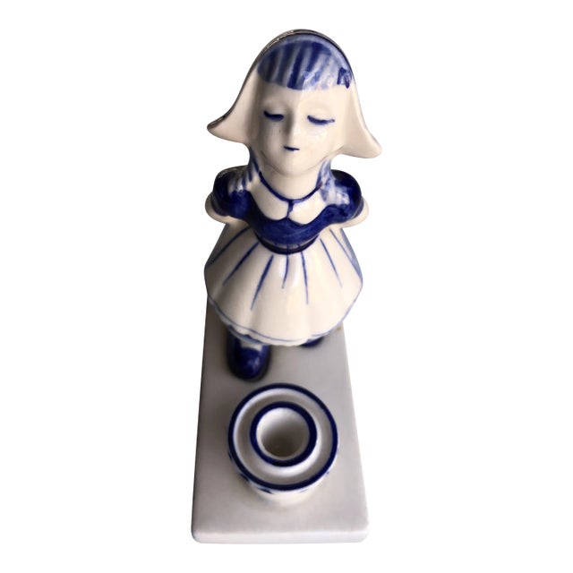 Vintage Delft Little Dutch Girl Figurine & Candle Holder For Sale