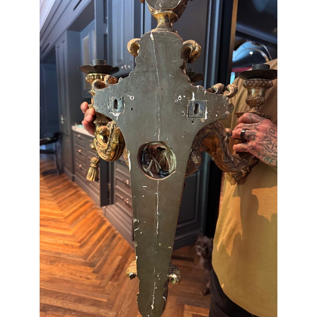 Late 19th Century Large Gilded Wall Sconces - a Pair For Sale - Image 10 of 11