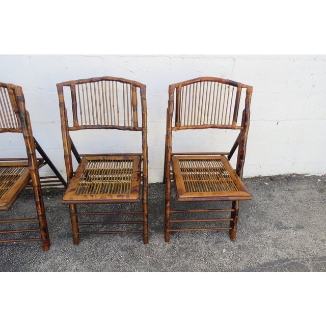 Brown Hollywood Regency Bamboo Folding Dining Chairs Set of Five 6149 For Sale - Image 8 of 8