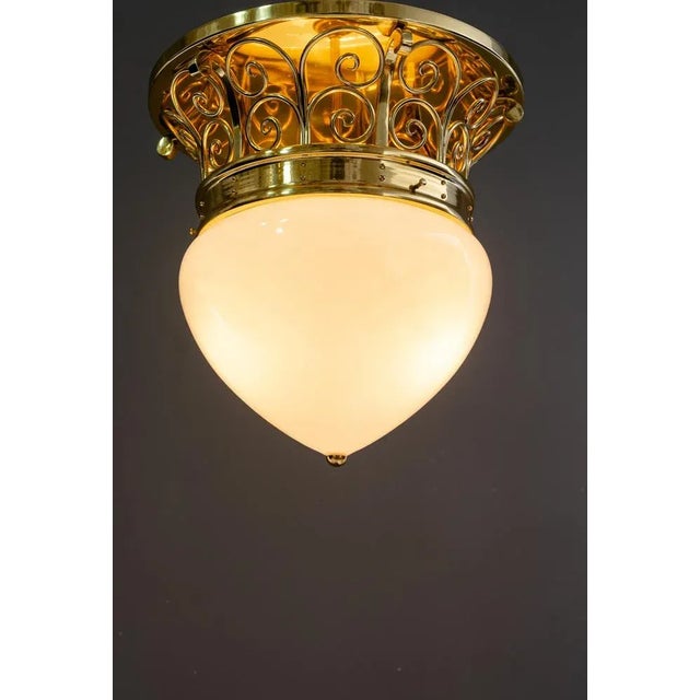 Large Art Deco Ceiling Lamp with Original Opal Glass Shade, Vienna, 1920s For Sale - Image 9 of 18