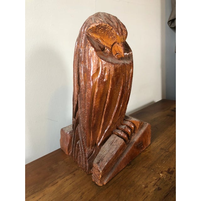 Rustic Vintage Hand Carved Wood Owl For Sale - Image 3 of 9