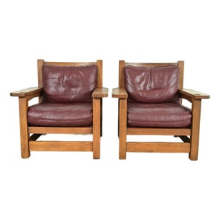 Stickley Mission Oak Arts & Crafts Eastwood Lounge Chairs, Pair For Sale