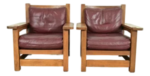 Stickley Mission Oak Arts & Crafts Eastwood Lounge Chairs, Pair