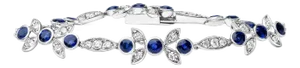 18K White Gold 1 3/4 Cttw Diamond and 3x3mm Round Blue Sapphire Gemstone Floral Link Bracelet (G-H C