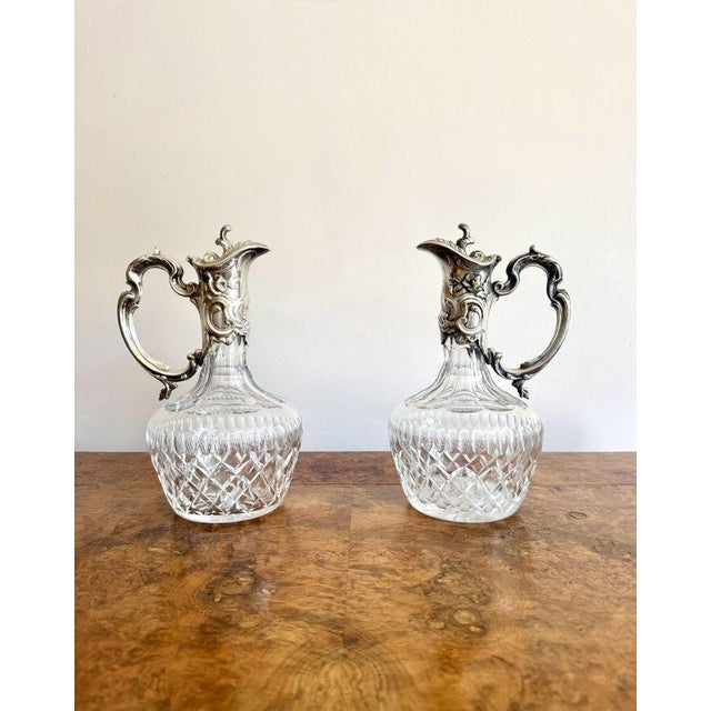 Antique Edwardian Silver-Plated Claret Jugs, 1900s, Set of 2 For Sale - Image 4 of 6