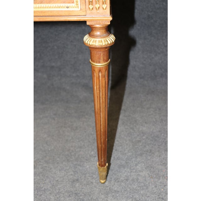 19th C French Louis XVI Style Leather Top and Bronze Ormolu Desk With Pull Panel For Sale - Image 14 of 16