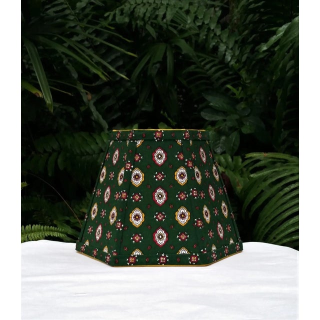 Green Foulard French Country Lampshade Small Clip on Hexagon Handmade For Sale - Image 10 of 12