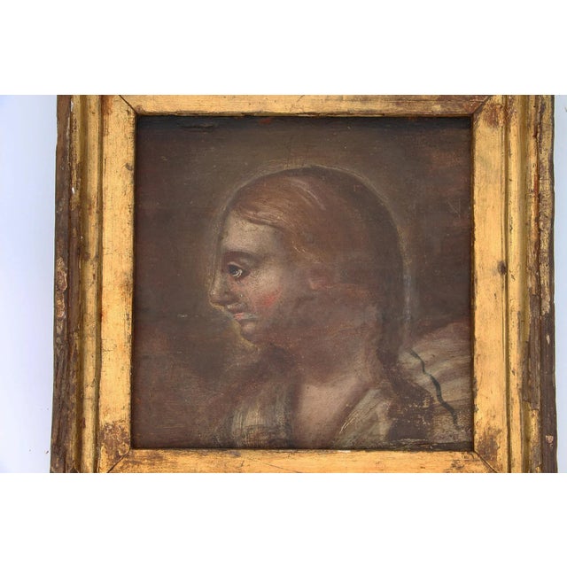 Material: Oil on Wood. Item Condition: Age weathered surfaces. Some imperfections on the painting. Some chips and flaws...