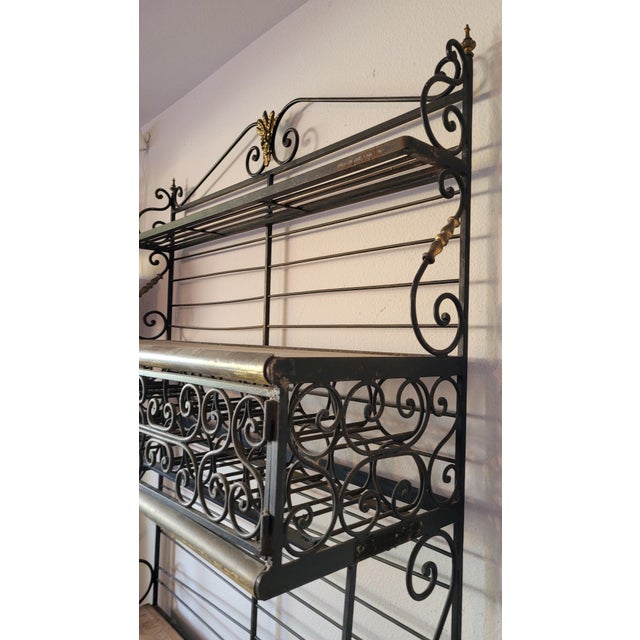 Early 20th Century Early 20th Century Wrought Iron Baker’s Rack With Butcher Block Shelf & Wine Rack. By French Perfit Fils Ltd. For Sale - Image 5 of 18