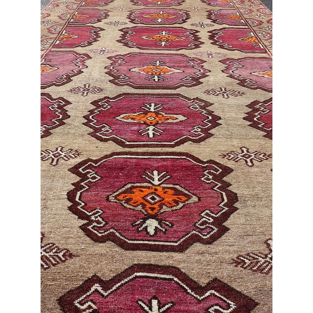 Antique Kurdish Gallery Runner With Tribal Design in Repeating Medallions 5'1 X 10'10 For Sale - Image 4 of 11