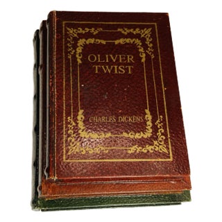 1970s Faux Leather Book Stack Storage Box With Drawer Charles Dickens Oliver Twist For Sale
