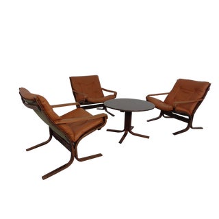 Mid-Century Siesta Table & Leather Chairs by Ingmar Relling for Westnofa, 1960s, Set of 4 For Sale