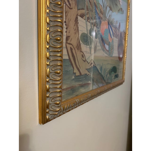 1990s Chinoiserie Oil on Silk Painting of Birds With Lotus Blooms by Chelsea - a Pair For Sale In Baltimore - Image 6 of 18