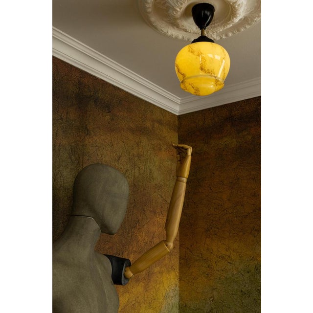 Art Deco Ivory and Brown Marbled Glass Pendant Light, Germany, 1930s For Sale - Image 11 of 18