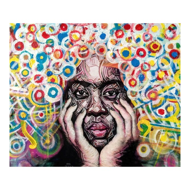 "Questions", Acrylic and Charcoal Painting on Paper by Ara Deinde For Sale