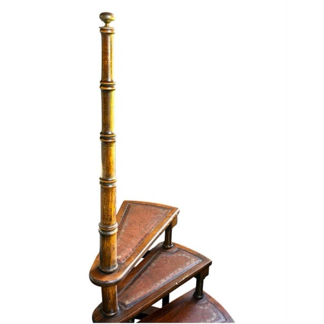 Library Staircase in Leather and Wood, 1900 For Sale - Image 6 of 7