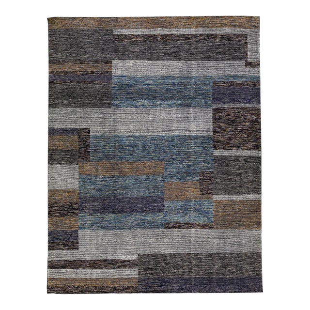 Modern Apadana's Safi Collection Handmade Abstract Earthy Tone Designed Wool Rug For Sale