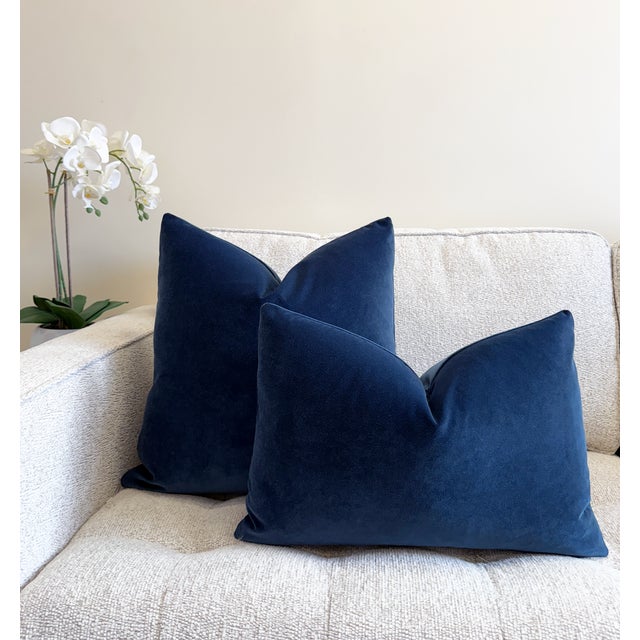 Indigo Blue 20x20 Velvet Throw Pillow With Feather Down Insert For Sale - Image 4 of 4