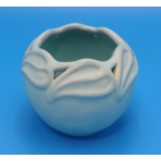 Mission Van Briggle Art Pottery Vase With Pierced Rim in Matte Turquoise Blue For Sale - Image 3 of 6