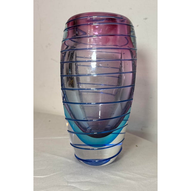 High Quality Vintage Hand Blown Italian Murano Signed Art Studio Glass Vase For Sale - Image 9 of 14