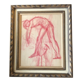 Original Vintage Abstract Pink Pastel Figure Study Drawing Vintage Frame 1950’s For Sale