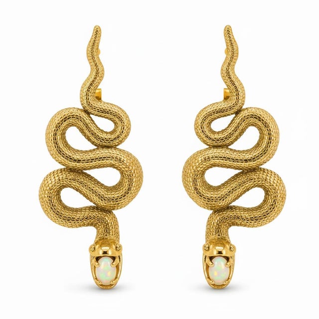 Modern Massive Snake Earrings With Opals in Opened Mouth, Pair For Sale - Image 3 of 10