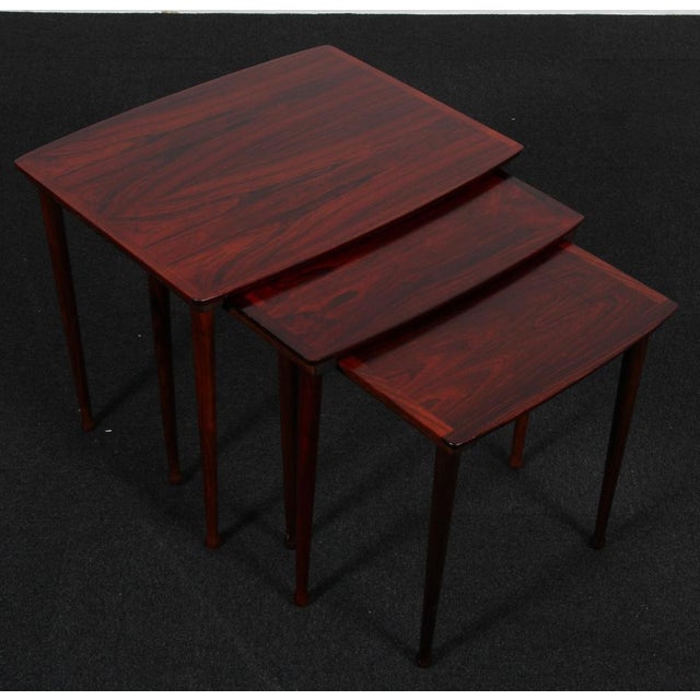 Rosewood Nesting Tables by Jørgen Aakjær, Denmark, 1960s, Set of 3 For Sale - Image 3 of 7
