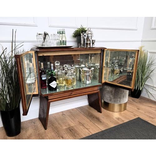 1950s Vintage Italian Art Deco Bar Cabinet in Walnut, 1950s For Sale - Image 5 of 12