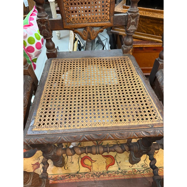Wood Set of 6 19th-Century French Renaissance Carved Walnut Hunting Chairs For Sale - Image 7 of 17