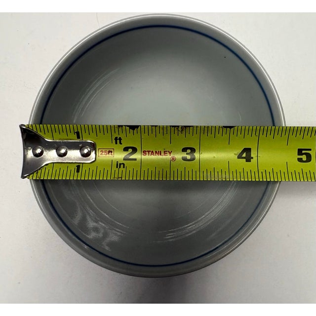 Ceramic Vintage Crane Japan Rice Bowls Set of 2 | Gray Blue Footed Porcelain Bowls | Japanese Soup Cereal Dessert Bowls | Minimalist Graphic For Sale - Image 7 of 8