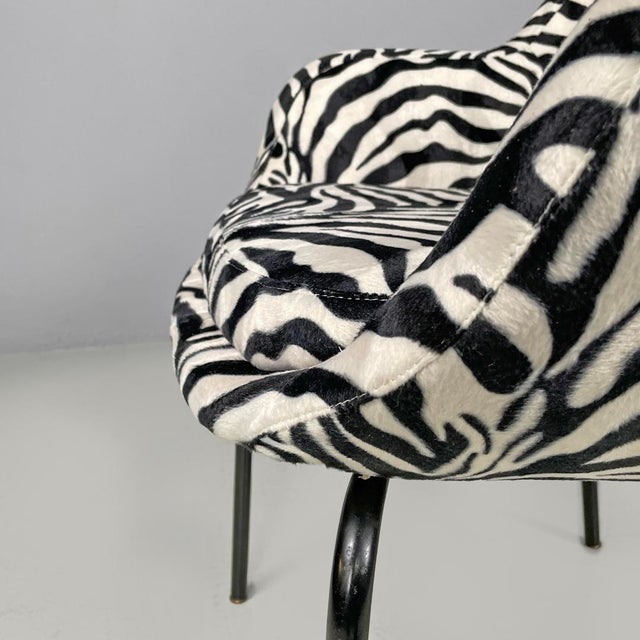 Italian Modern Armchair in Black and White Zebra Fabric, 1970s For Sale - Image 14 of 18