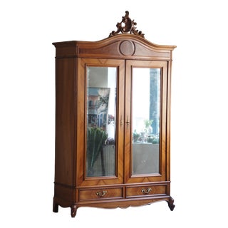 Antique Louis XV Style Wardrobe with Mirrored Doors, 1900s For Sale