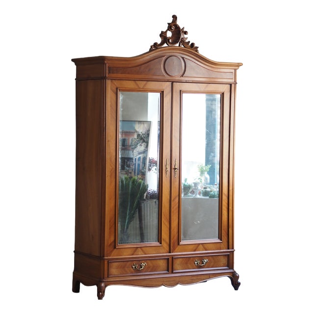 Antique Louis XV Style Wardrobe with Mirrored Doors, 1900s For Sale