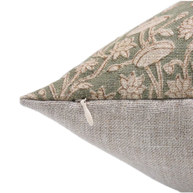 Art Deco Throw Pillow Cover Designer Collection of Hand Block Printed Thick Linen 14x36 Inch- Pista For Sale - Image 3 of 5