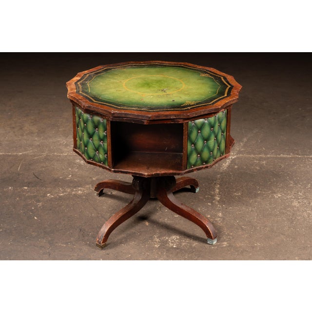 Late 19th Century Late 19th Century Victorian Revolving Séance Table With Green Leather Top and Tufted Base For Sale - Image 5 of 14