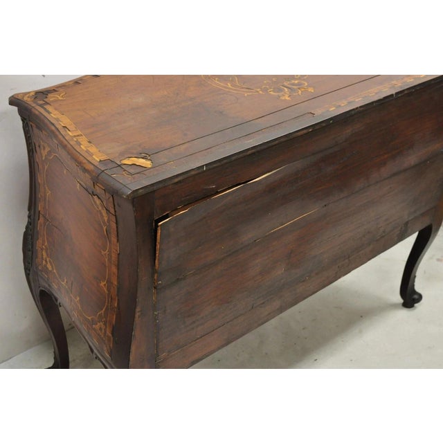 Antique French Louis XV Style Marquetry Inlay Walnut Bombe Commode Chest Dresser For Sale - Image 10 of 12