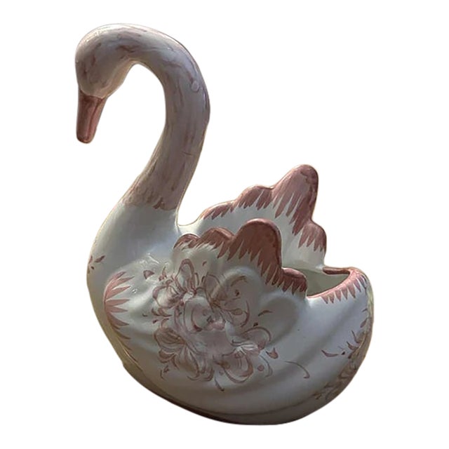 Vintage MCM Portuguese Vestal Pottery Swan Planter For Sale