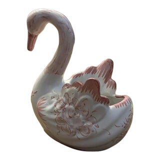 Vintage Portuguese Vestal Pottery Swan Planter For Sale