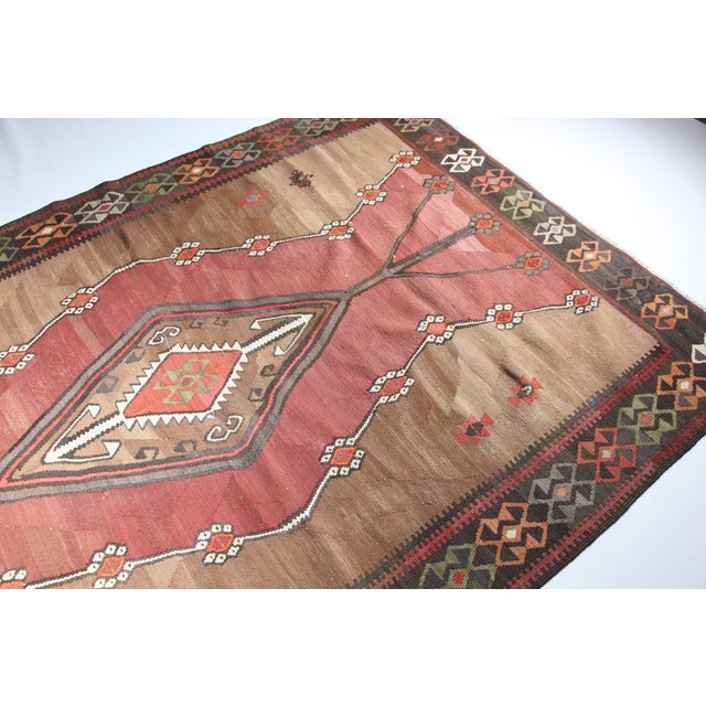 Textile Decorative Vintage Kars Kilim With Central Medallions – Handwoven Tribal Flatweave From Eastern Anatolia -5' 3'' X 10' 8'' For Sale - Image 7 of 12