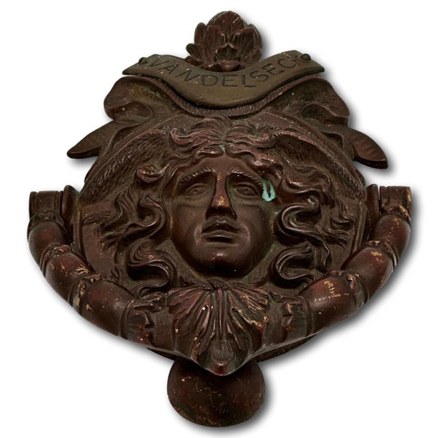 Auburn Large Size - Outstanding Authentic Antique Victorian Solid Bronze Medusa - Gorgon Door Knocker Circa Late 19th Century For Sale - Image 8 of 17