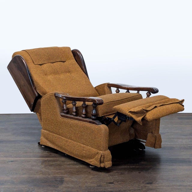 Traditional Vintage Mid-Century Platform Rocker Recliner With Wood Spindle Arms For Sale - Image 3 of 9