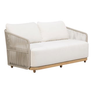 Alpine Teak Wood Outdoor Loveseat With Gray Rope Design For Sale