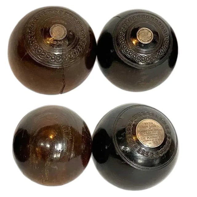 English Collection of Four Scottish Thomas Taylor and English Lignum Vitae Lawn Balls For Sale - Image 3 of 16