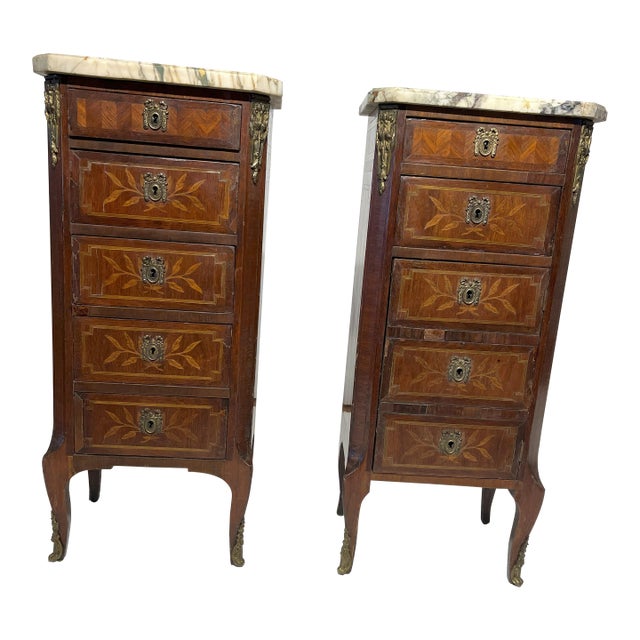 Pair of Mid 19th Century French Style Louis XV Commodes With Marble Tops For Sale