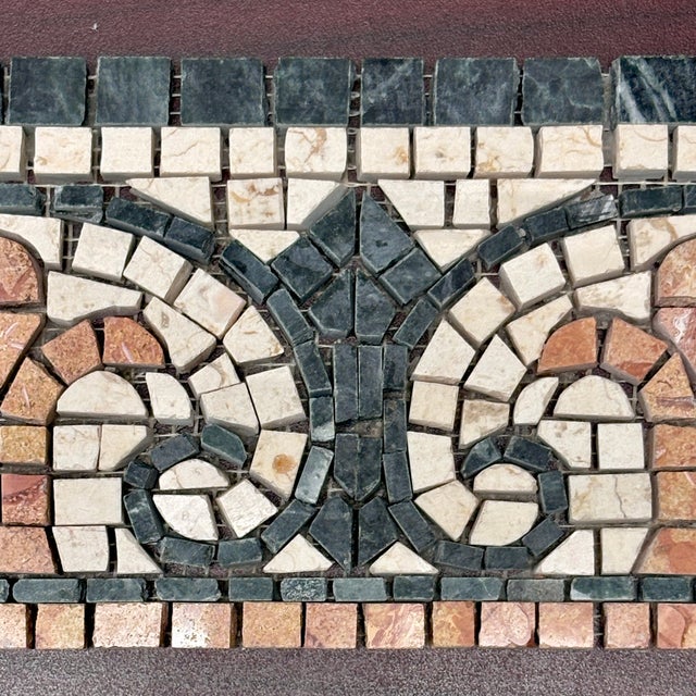 Satin finish verde saltan marble, botticino marble, and montsoreau marble fungi decorative mosaic border. Suitable for use...