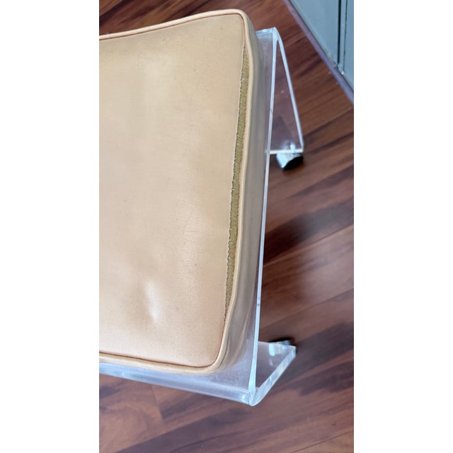 Plastic 1970s Waterfall Lucite Vanity Stool on Rollers For Sale - Image 7 of 7