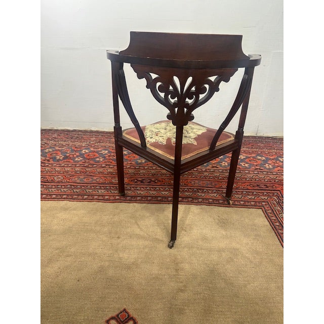 1920s 1920s Antique Corner Chair With Charming Cat Needlepoint Seat For Sale - Image 5 of 6