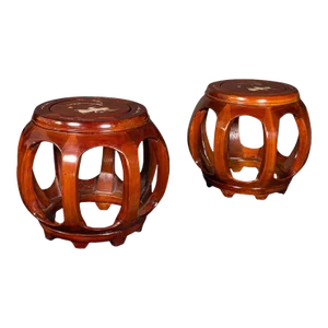 1970s Pair of Vintage Barrel Stools, Chinese, Inlaid, Decorative Display Stand