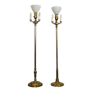 1970’s Hollywood Regency Brass Torch Floor Lamps by Stiffel - A Pair For Sale