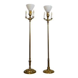 1970’s Hollywood Regency Brass Torch Floor Lamps by Stiffel - A Pair